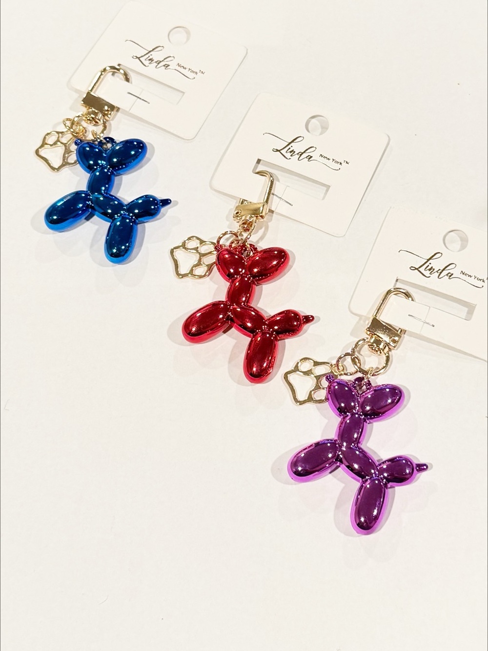 Linda New York | Balloon Dog Keychain/Bag Charm-Metallic Red-Blue-Or Purple NWT